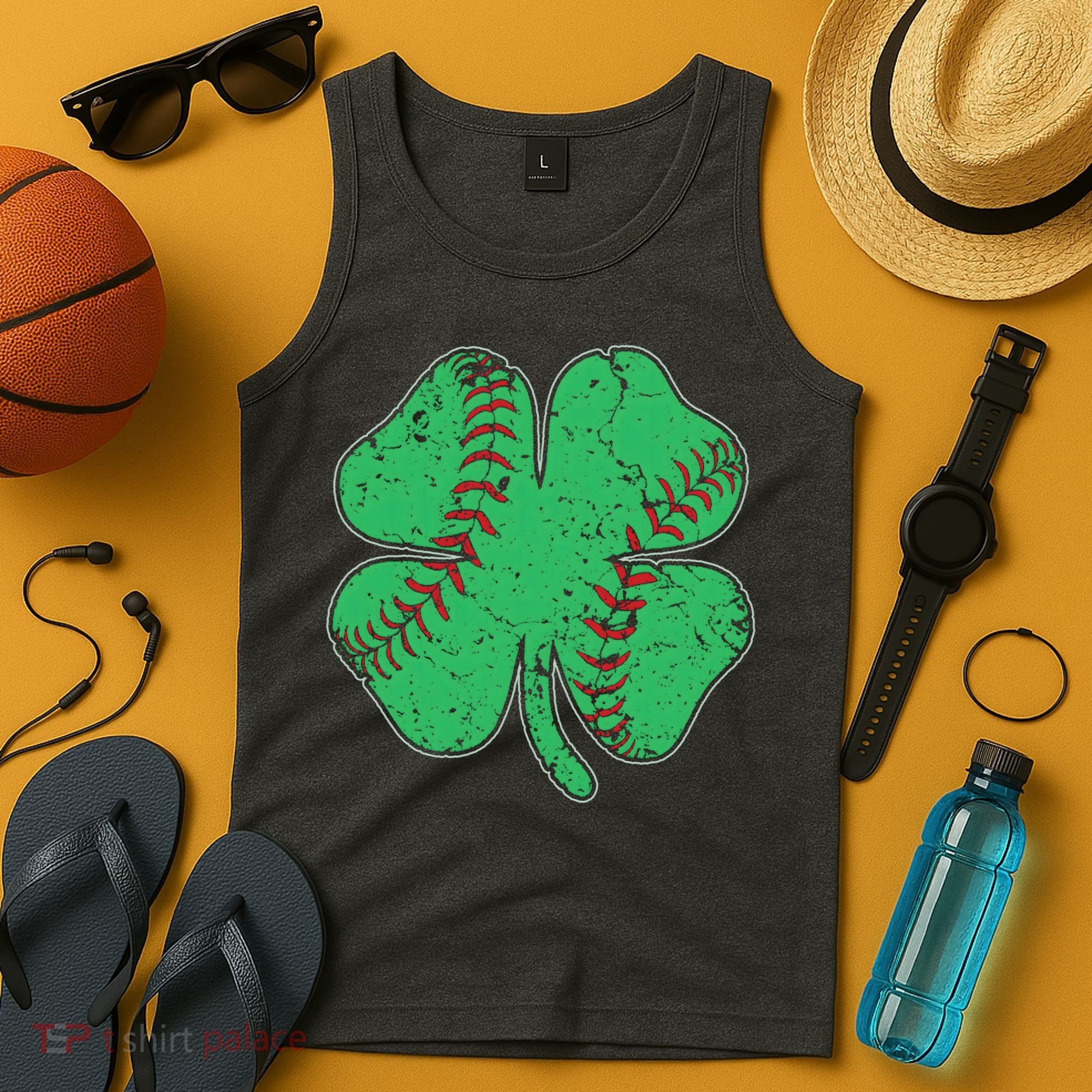 St Patrick's Day Baseball Catcher Pitcher Shamrock Tank Top