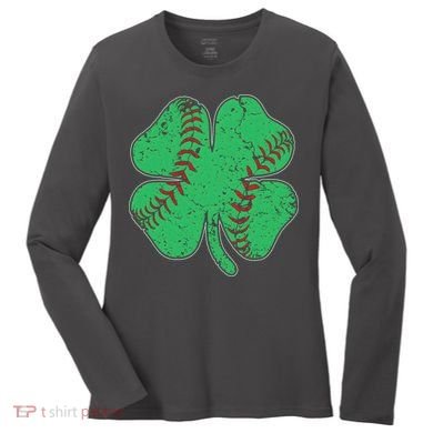 St Patrick's Day Baseball Catcher Pitcher Shamrock Women's Long Sleeve Shirt
