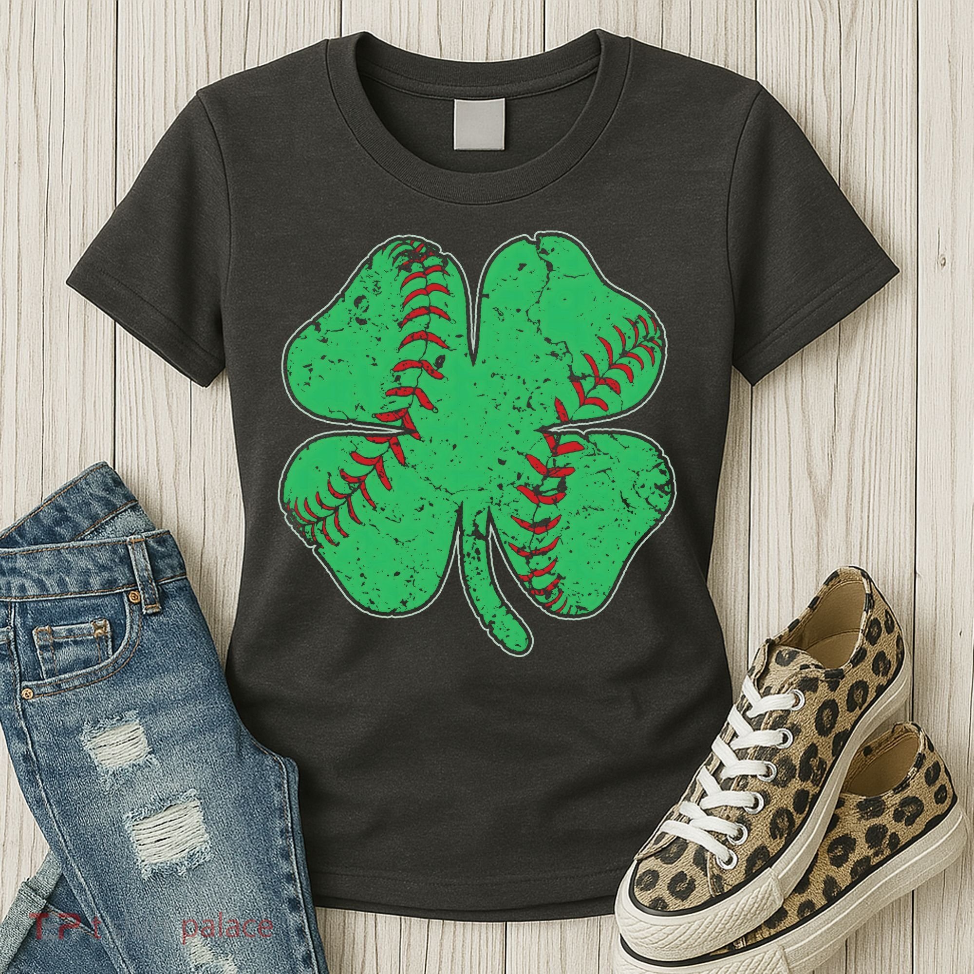 St Patrick's Day Baseball Catcher Pitcher Shamrock Women's T-Shirt