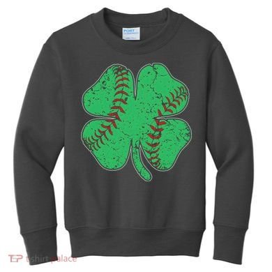 St Patrick's Day Baseball Catcher Pitcher Shamrock Kids Sweatshirt