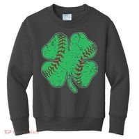 St Patrick's Day Baseball Catcher Pitcher Shamrock Kids Sweatshirt thumb 0