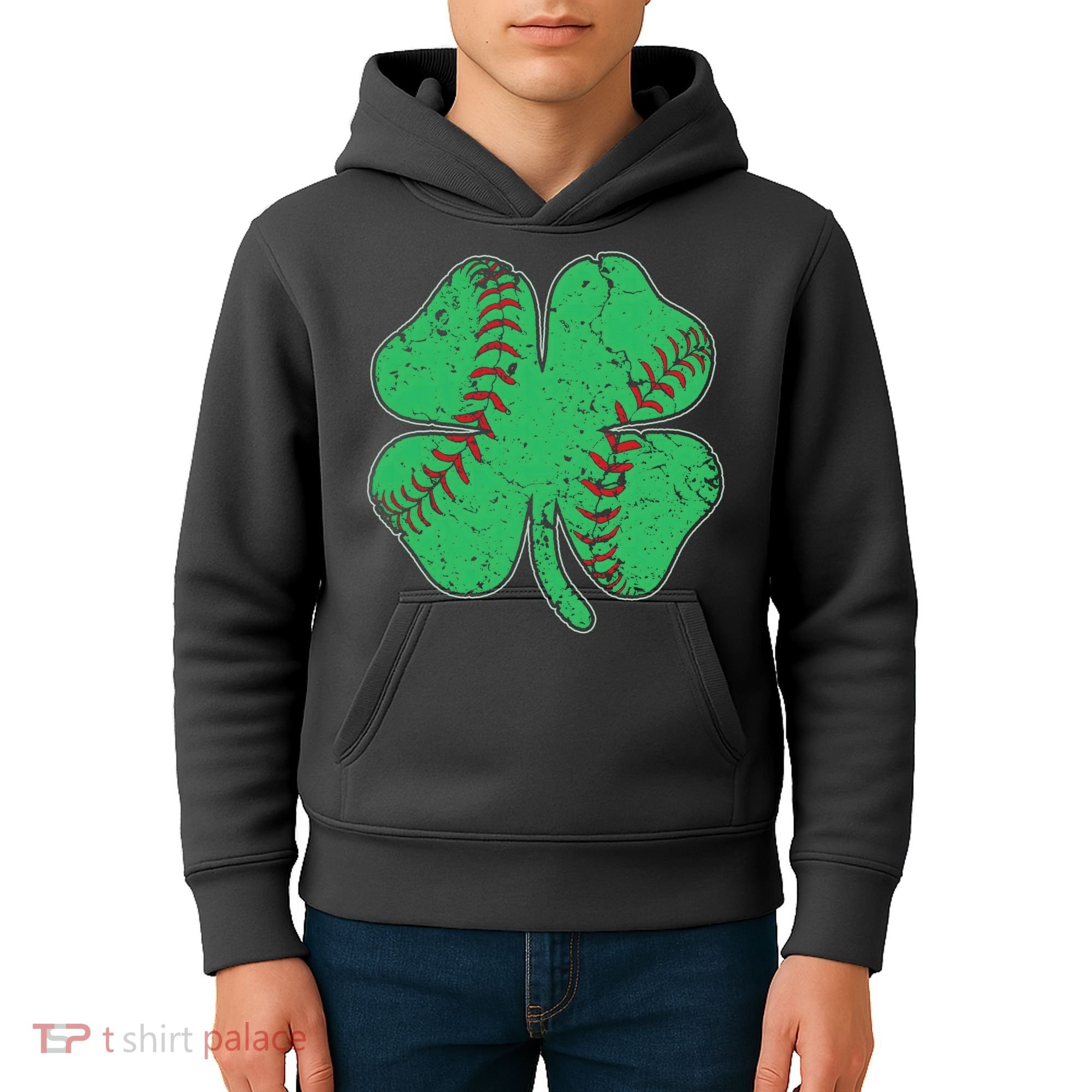 St Patrick's Day Baseball Catcher Pitcher Shamrock Kids Hoodie