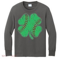 St Patrick's Day Baseball Catcher Pitcher Shamrock Kids Long Sleeve Shirt thumb 0