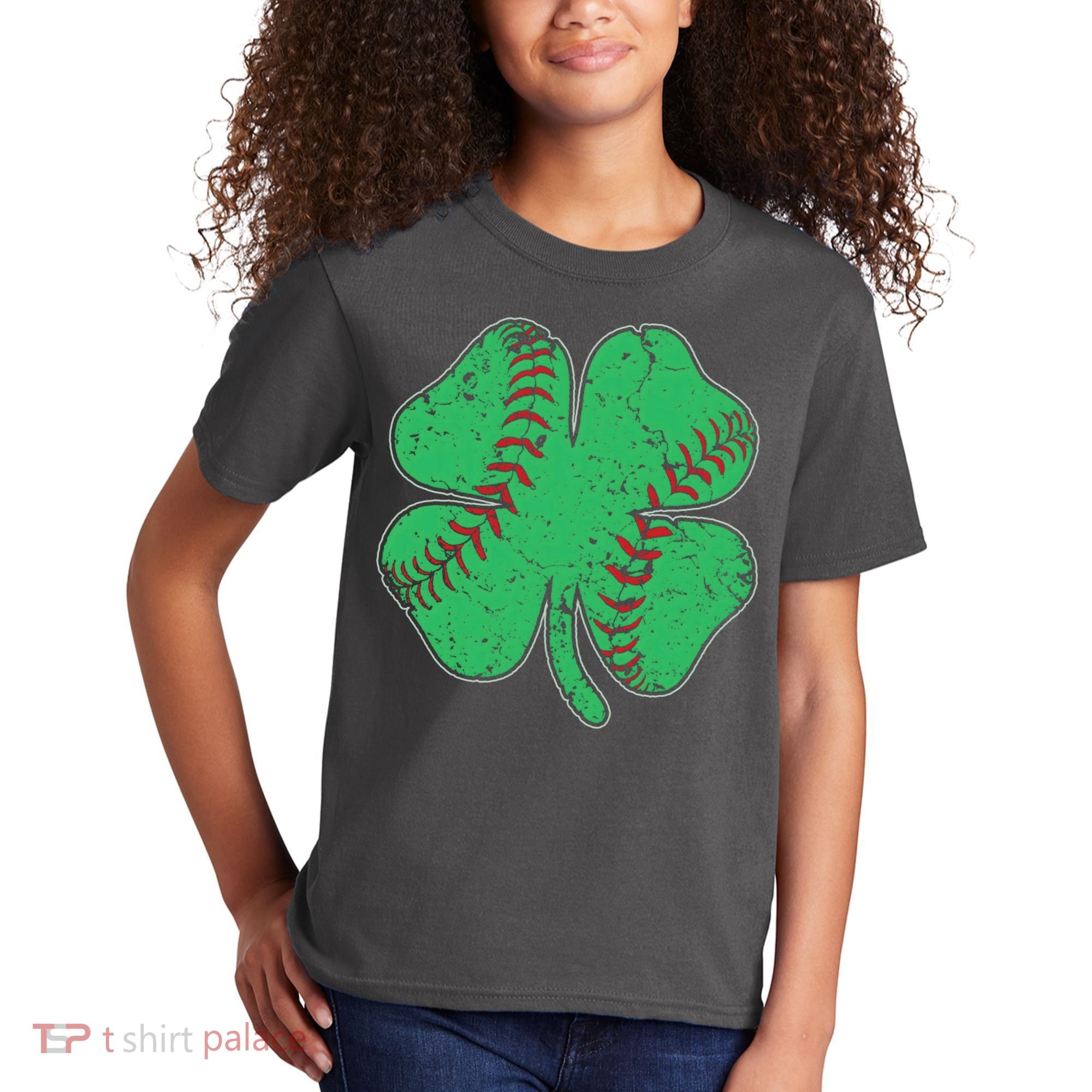 St Patrick's Day Baseball Catcher Pitcher Shamrock Kids T-Shirt