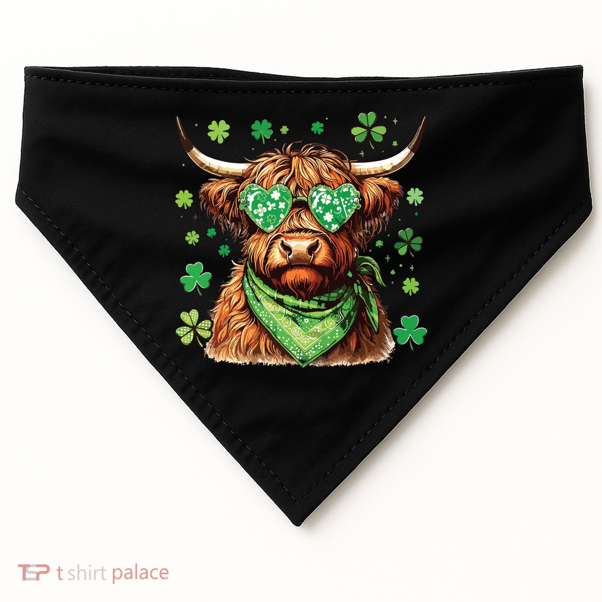 St Patricks Day Highland Cow St Patricks Day Shamrock Women USA-Made Doggie Bandana