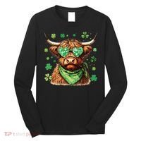 St Patricks Day Highland Cow St Patricks Day Shamrock Women Long Sleeve Shirt thumb 0
