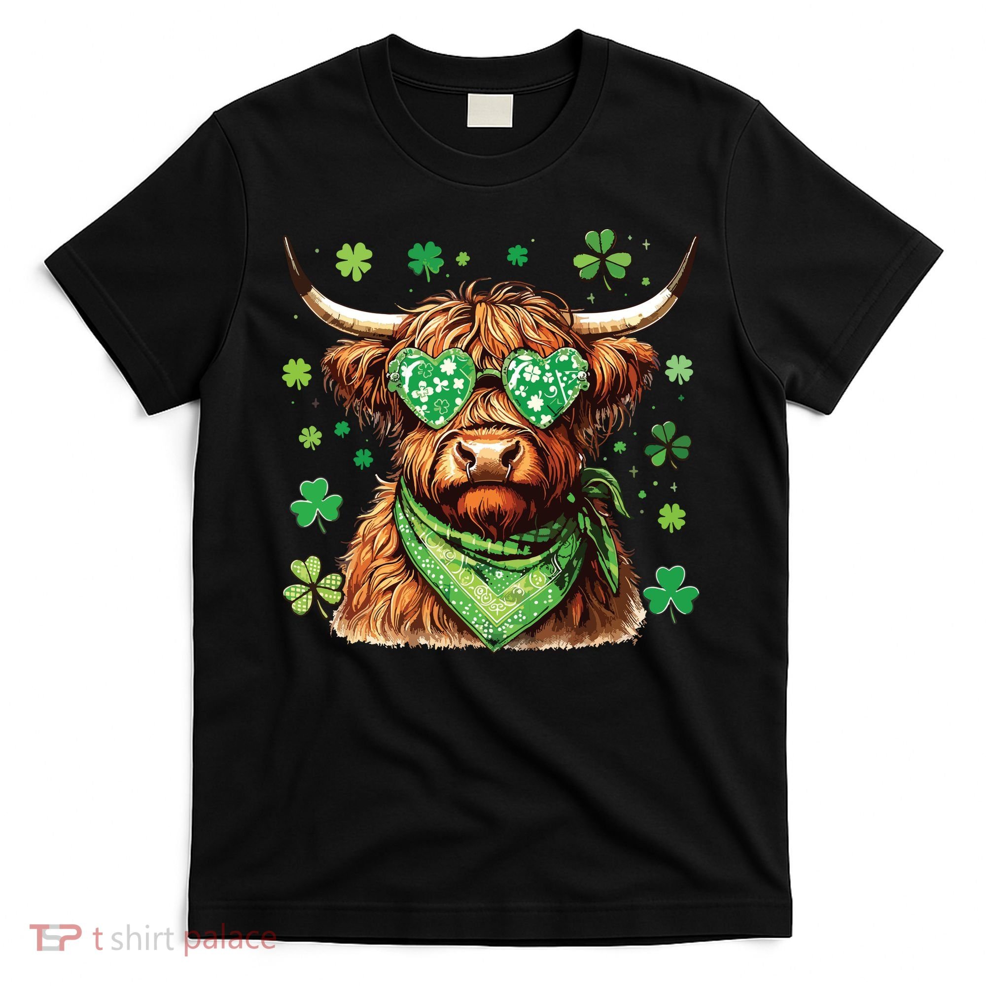 St Patricks Day Highland Cow St Patricks Day Shamrock Women T-Shirt