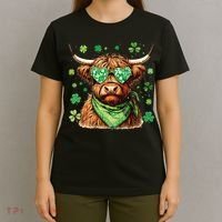 St Patricks Day Highland Cow St Patricks Day Shamrock Women T-Shirt thumb 4