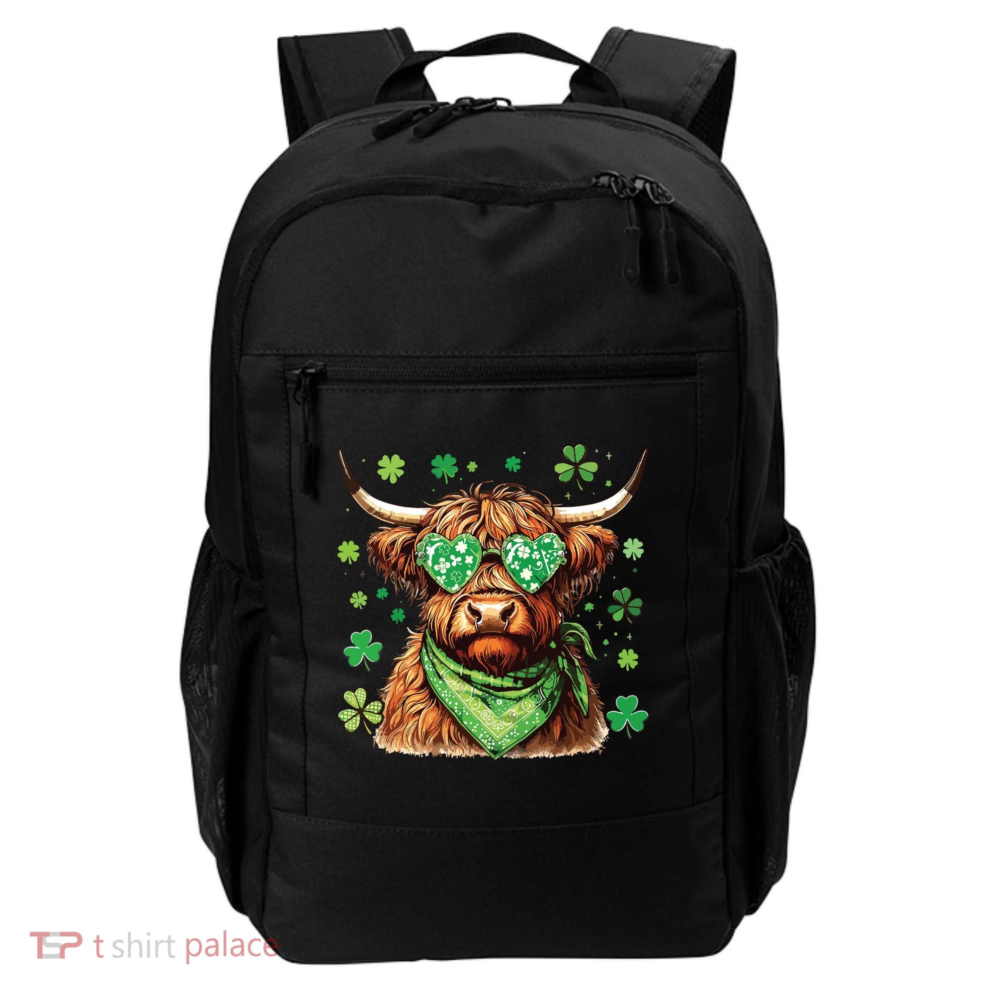 St Patricks Day Highland Cow St Patricks Day Shamrock Women Backpack
