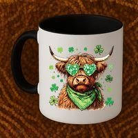 St Patricks Day Highland Cow St Patricks Day Shamrock Women Coffee Mug thumb 2