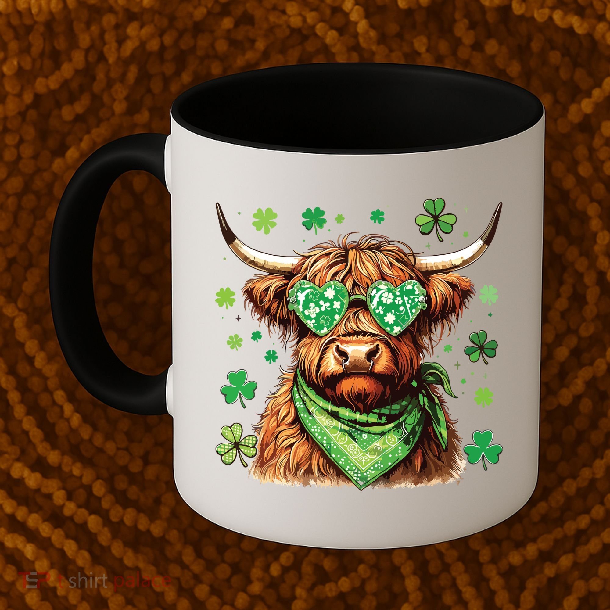 St Patricks Day Highland Cow St Patricks Day Shamrock Women Coffee Mug