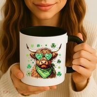 St Patricks Day Highland Cow St Patricks Day Shamrock Women Coffee Mug thumb 3