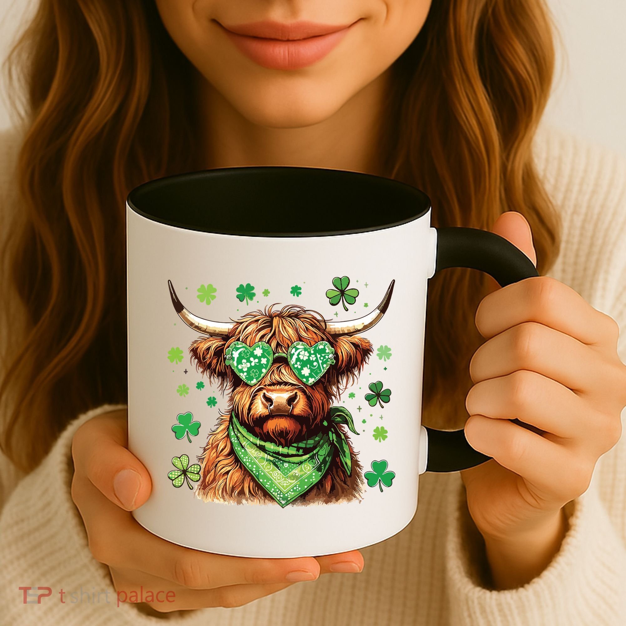 St Patricks Day Highland Cow St Patricks Day Shamrock Women Coffee Mug