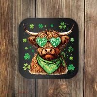 St Patricks Day Highland Cow St Patricks Day Shamrock Women Coaster thumb 0