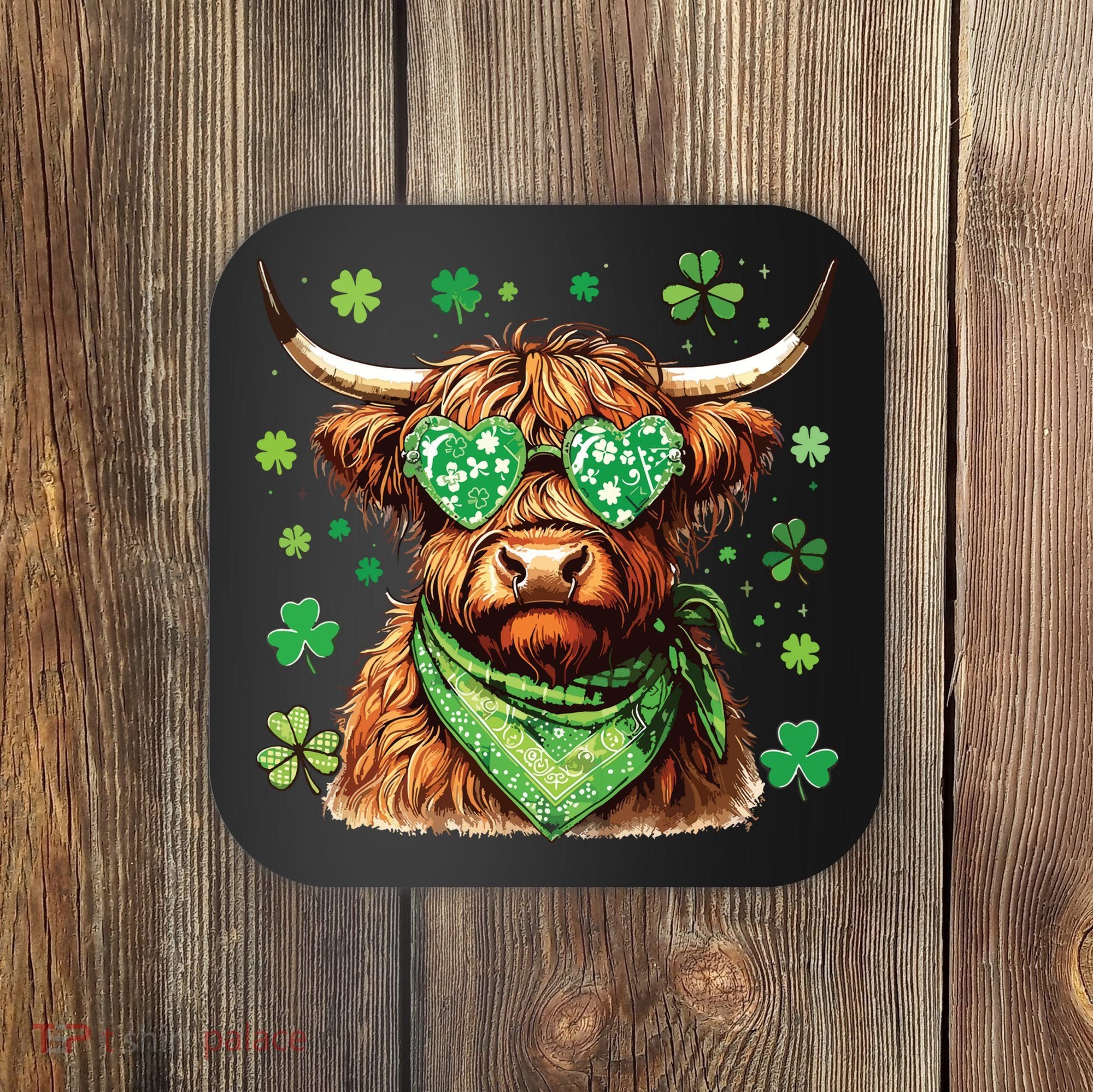 St Patricks Day Highland Cow St Patricks Day Shamrock Women Coaster