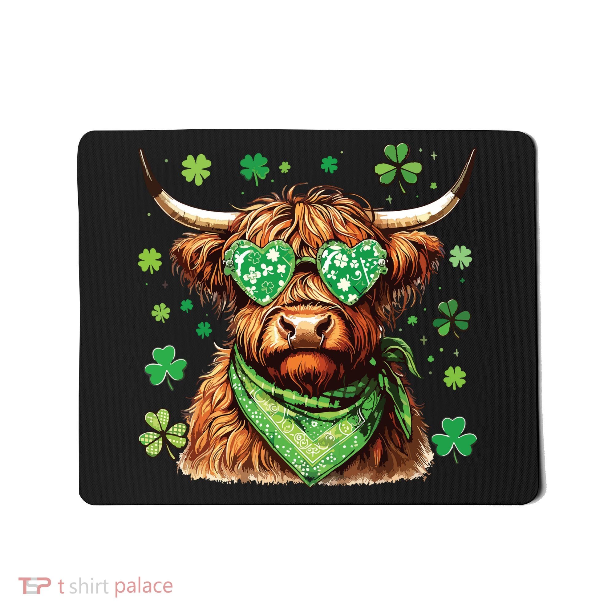 St Patricks Day Highland Cow St Patricks Day Shamrock Women Mousepad