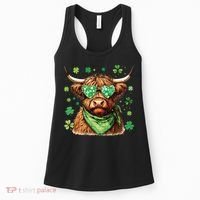St Patricks Day Highland Cow St Patricks Day Shamrock Women Women's Tank Top thumb 0