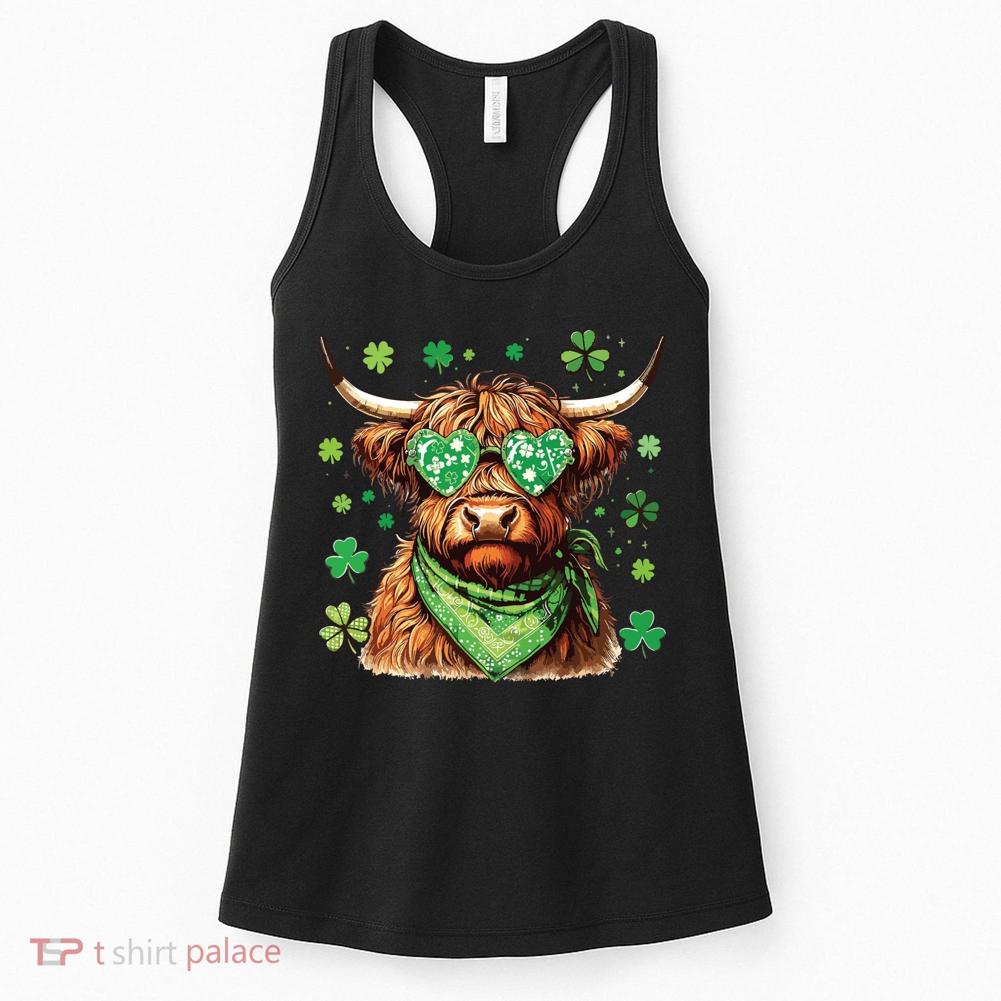 St Patricks Day Highland Cow St Patricks Day Shamrock Women Women's Tank Top