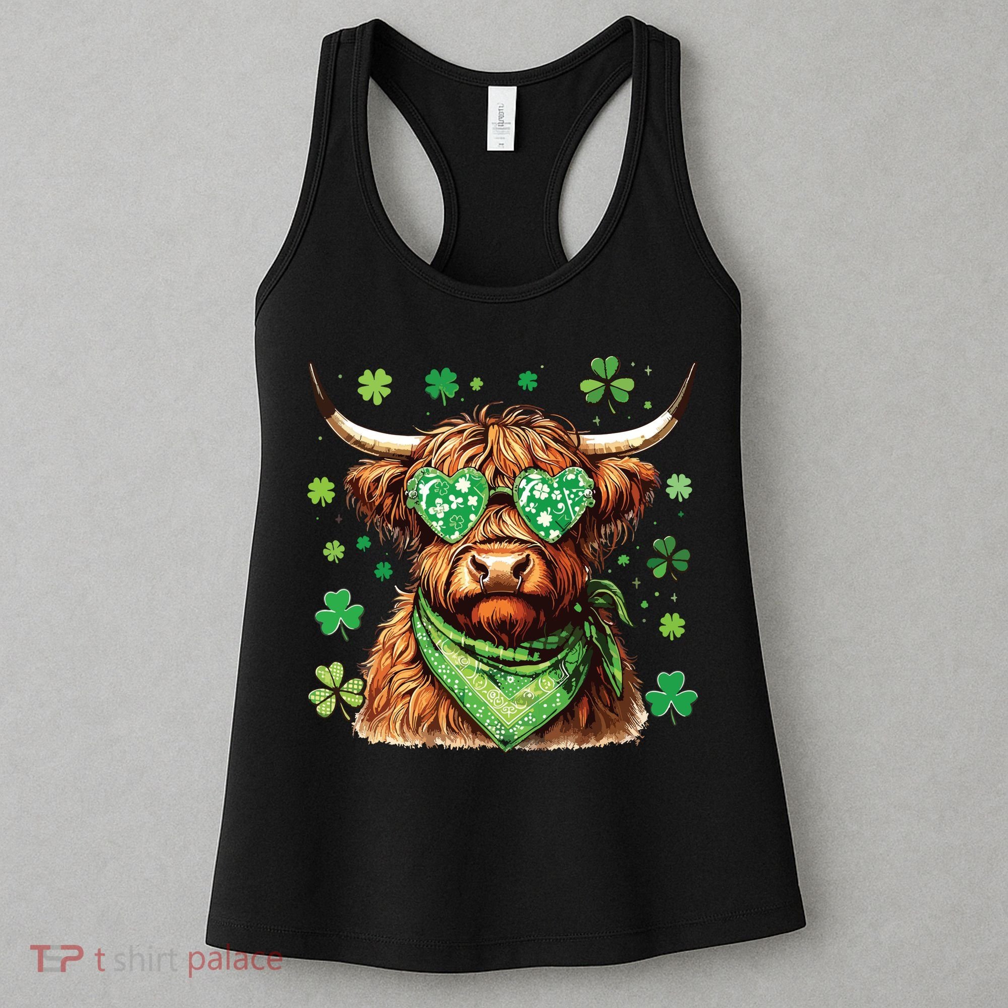 St Patricks Day Highland Cow St Patricks Day Shamrock Women Women's Tank Top