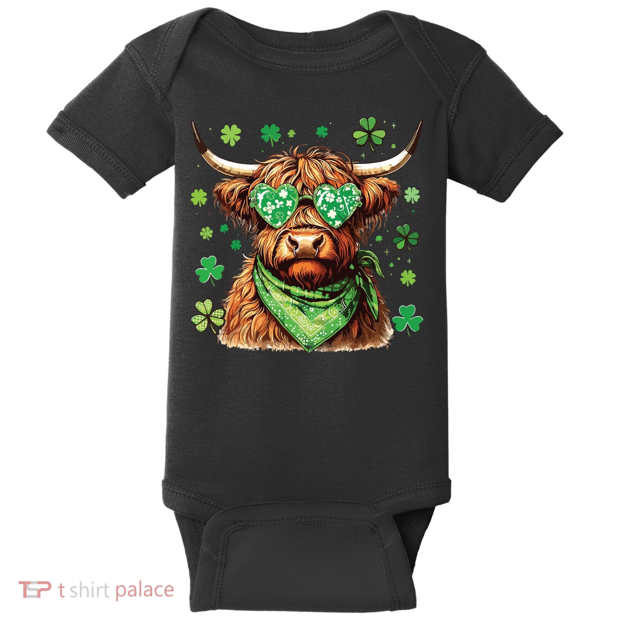 St Patricks Day Highland Cow St Patricks Day Shamrock Women Baby Bodysuit