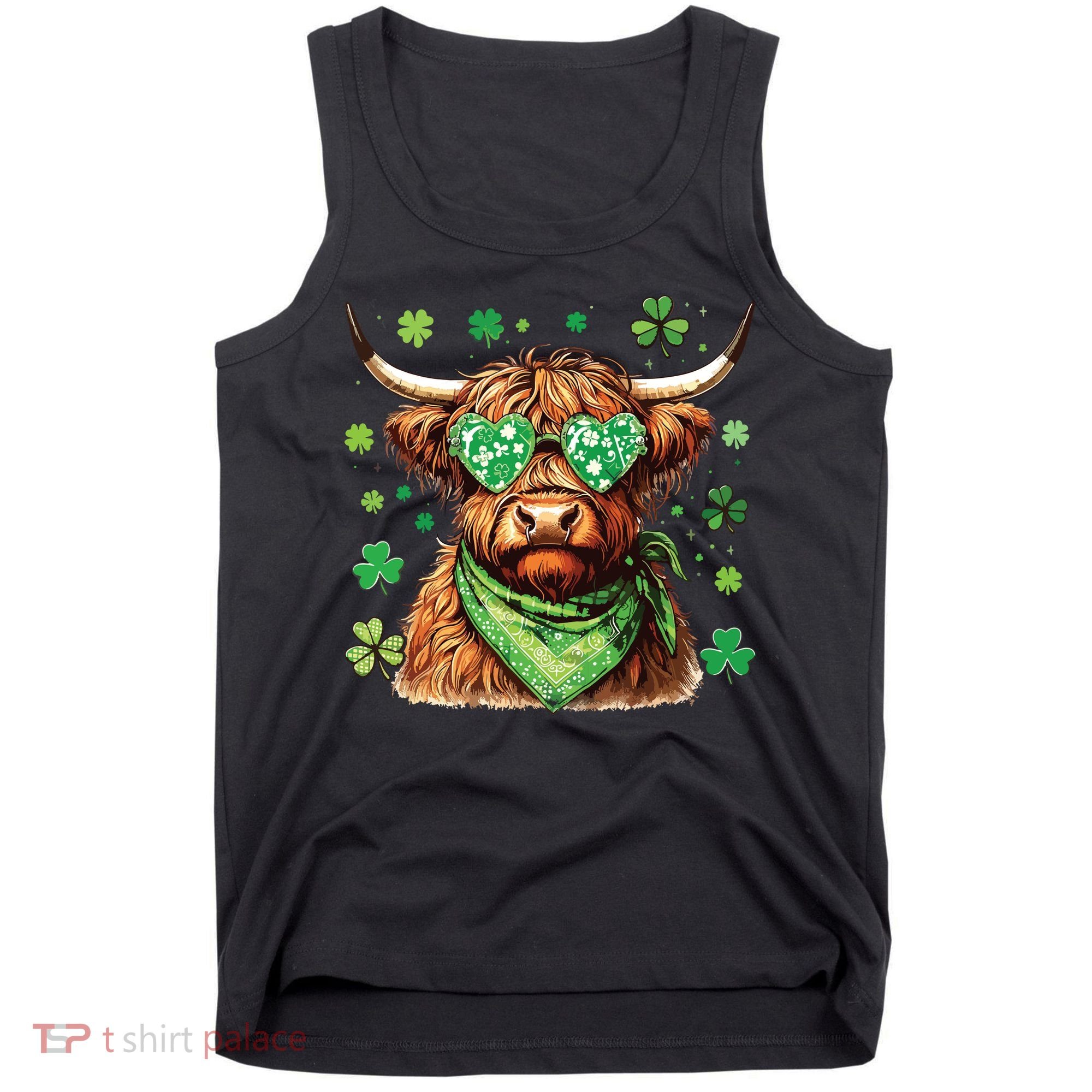 St Patricks Day Highland Cow St Patricks Day Shamrock Women Tank Top