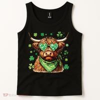 St Patricks Day Highland Cow St Patricks Day Shamrock Women Tank Top thumb 2