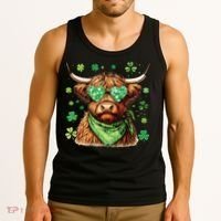 St Patricks Day Highland Cow St Patricks Day Shamrock Women Tank Top thumb 3