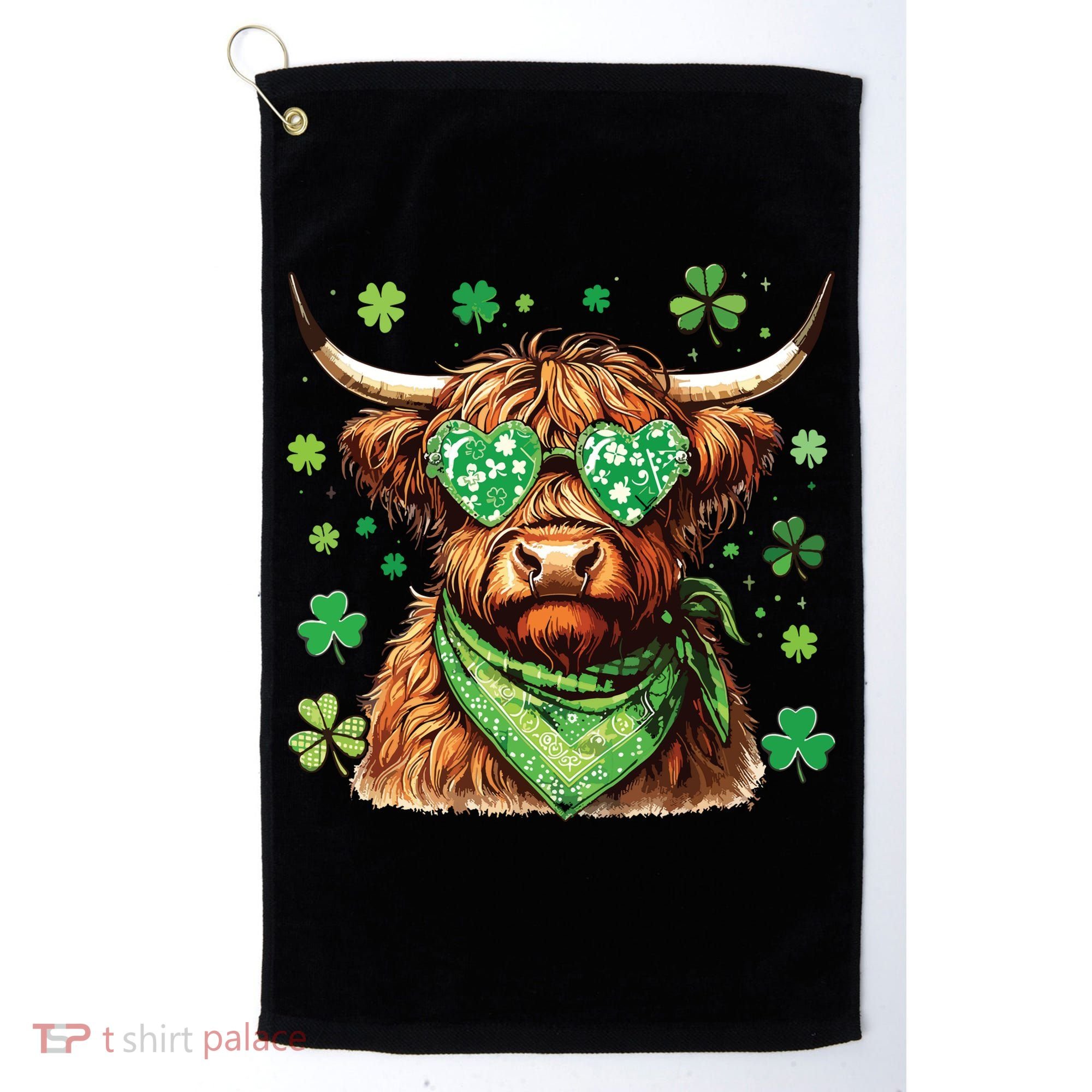 St Patricks Day Highland Cow St Patricks Day Shamrock Women Golf Towel