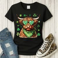 St Patricks Day Highland Cow St Patricks Day Shamrock Women Women's T-Shirt thumb 3