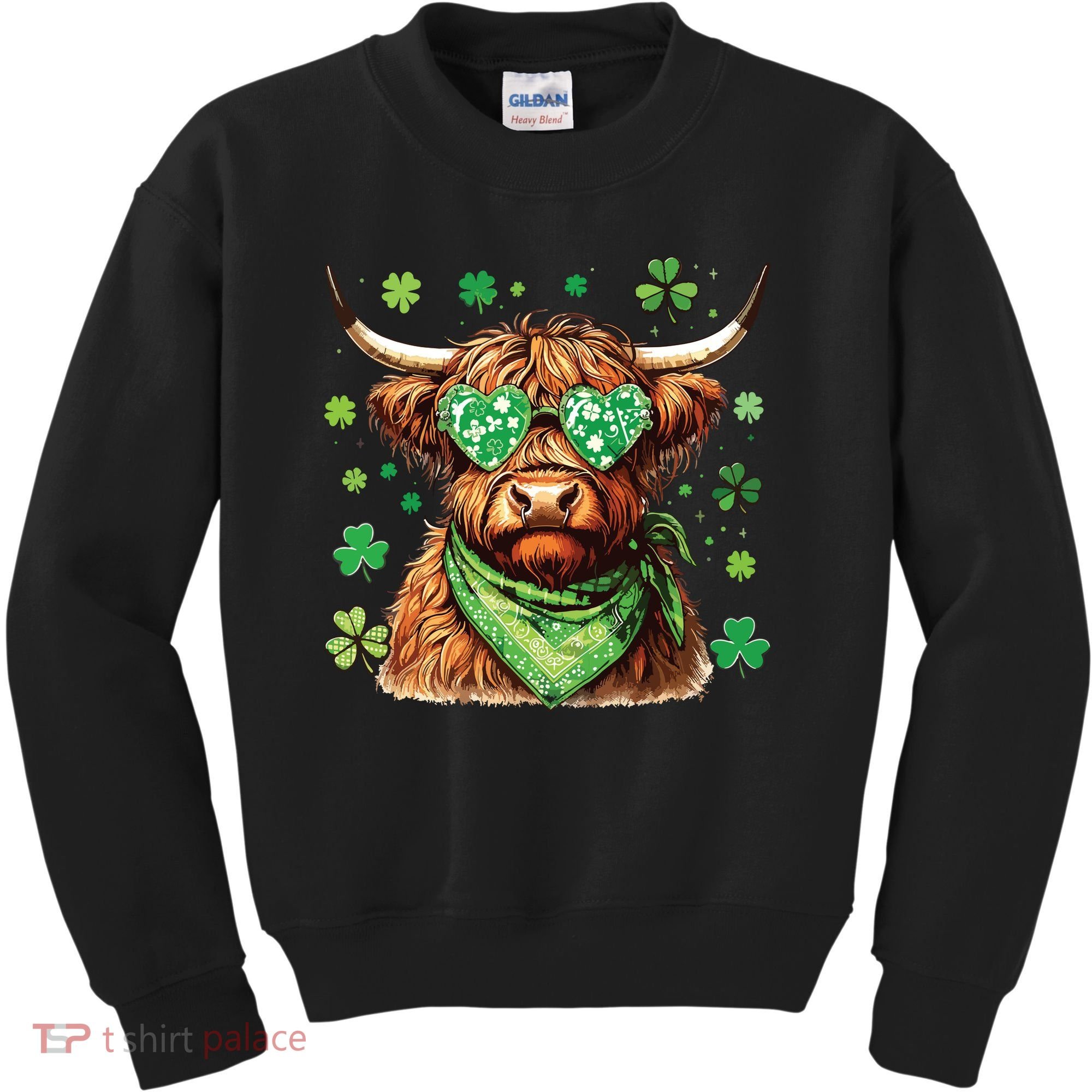 St Patricks Day Highland Cow St Patricks Day Shamrock Women Kids Sweatshirt