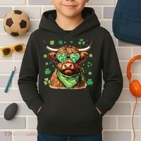 St Patricks Day Highland Cow St Patricks Day Shamrock Women Kids Hoodie thumb 2