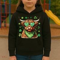 St Patricks Day Highland Cow St Patricks Day Shamrock Women Kids Hoodie thumb 3