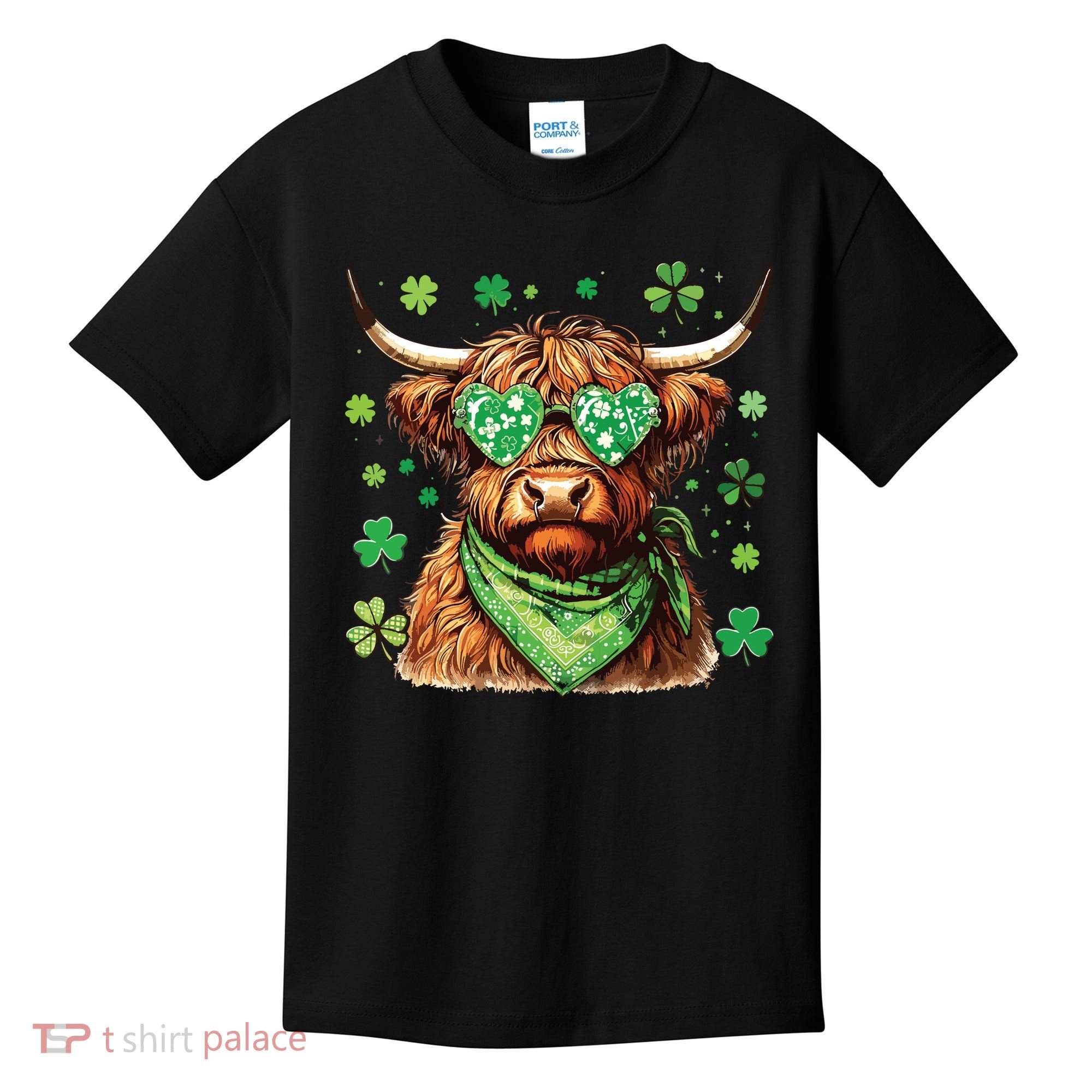 St Patricks Day Highland Cow St Patricks Day Shamrock Women Kids T-Shirt