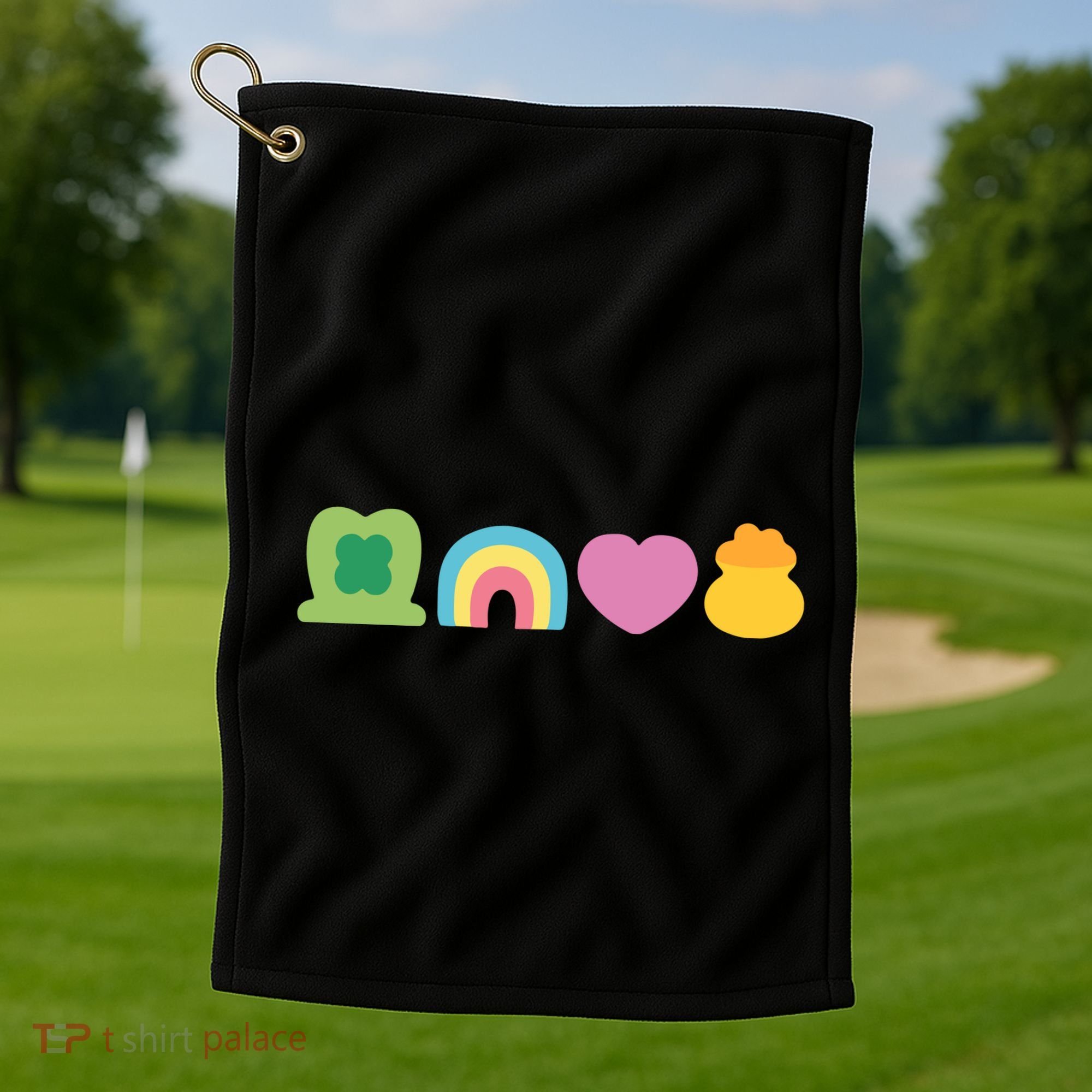 St Patricks Day Lucky Charm Pot Gold Irish Shamrock Rainbow Golf Towel