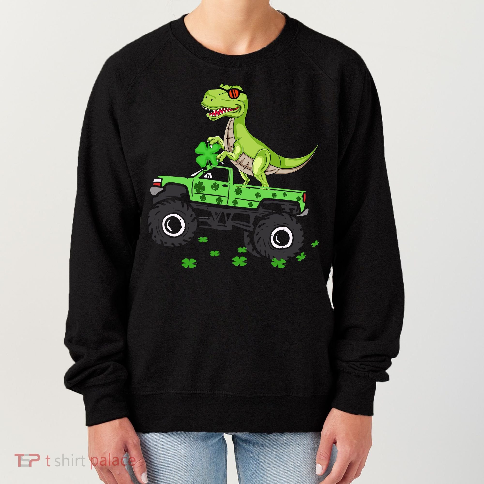 St Patricks Day Boy Dinosaur Monster Turck Trex Women's Sweatshirt