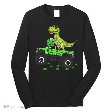 St Patricks Day Boy Dinosaur Monster Turck Trex Long Sleeve Shirt