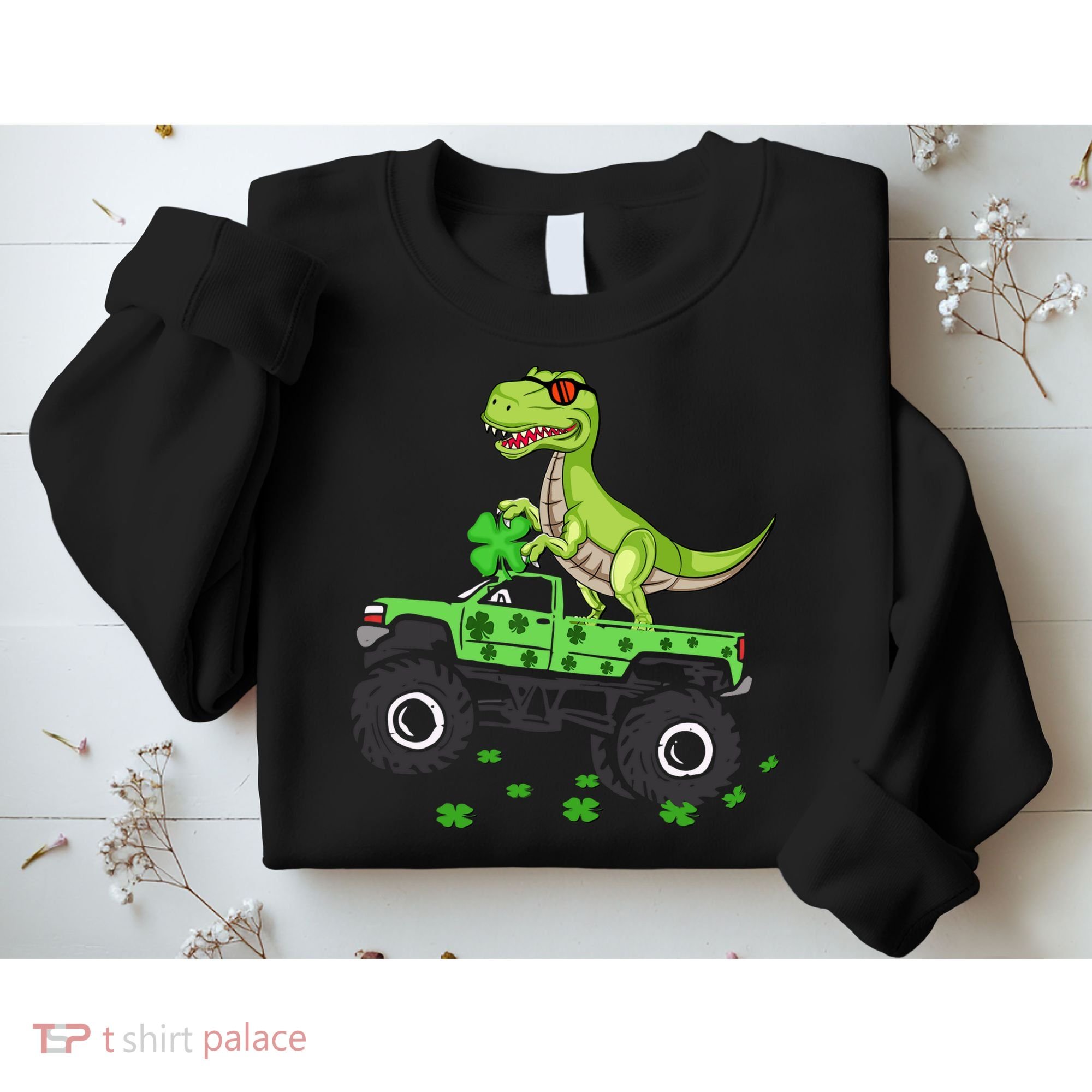 St Patricks Day Boy Dinosaur Monster Turck Trex Sweatshirt