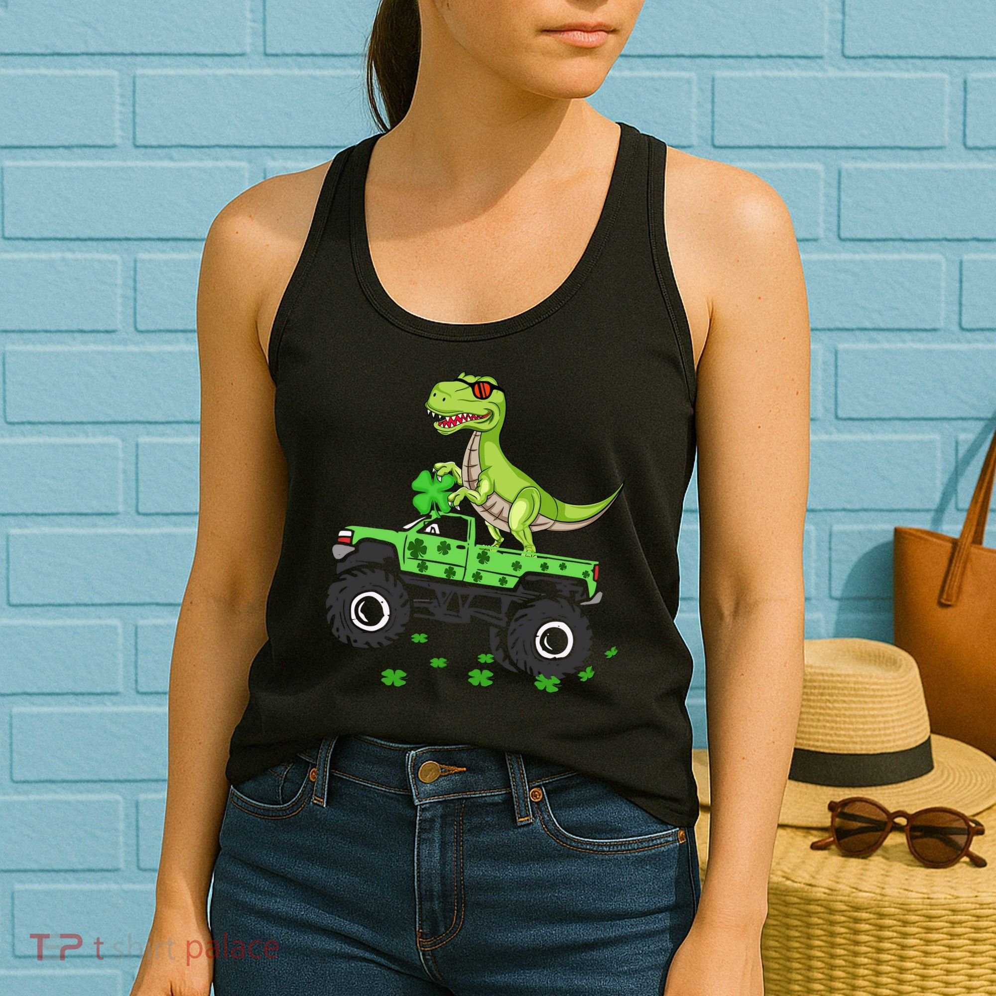 St Patricks Day Boy Dinosaur Monster Turck Trex Women's Tank Top