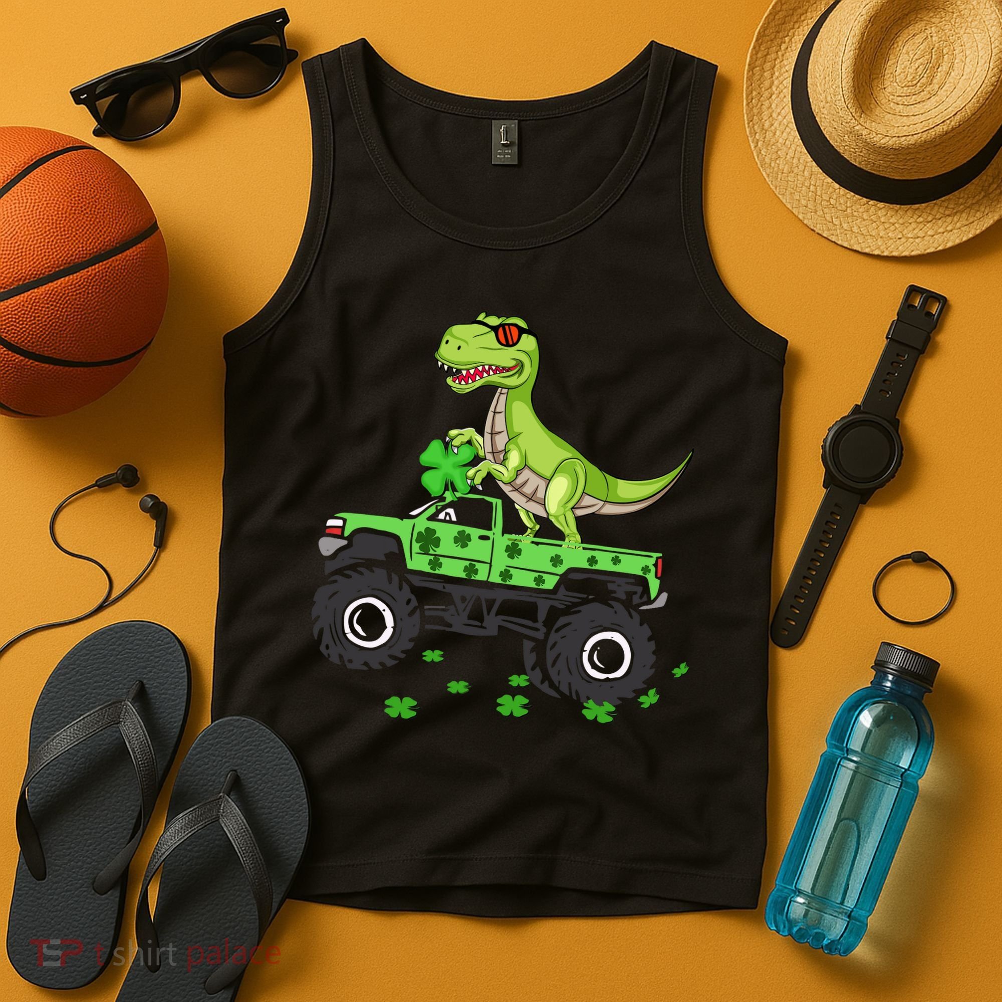St Patricks Day Boy Dinosaur Monster Turck Trex Tank Top