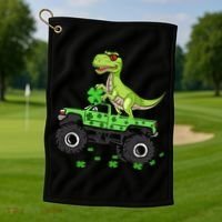 St Patricks Day Boy Dinosaur Monster Turck Trex Golf Towel thumb 1