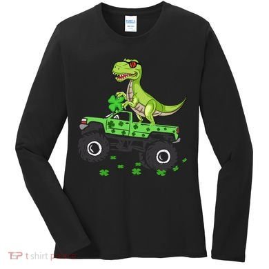 St Patricks Day Boy Dinosaur Monster Turck Trex Women's Long Sleeve Shirt