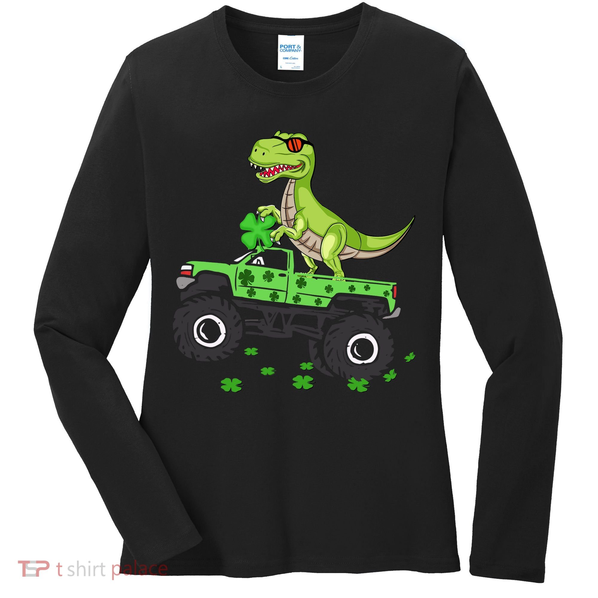 St Patricks Day Boy Dinosaur Monster Turck Trex Women's Long Sleeve Shirt