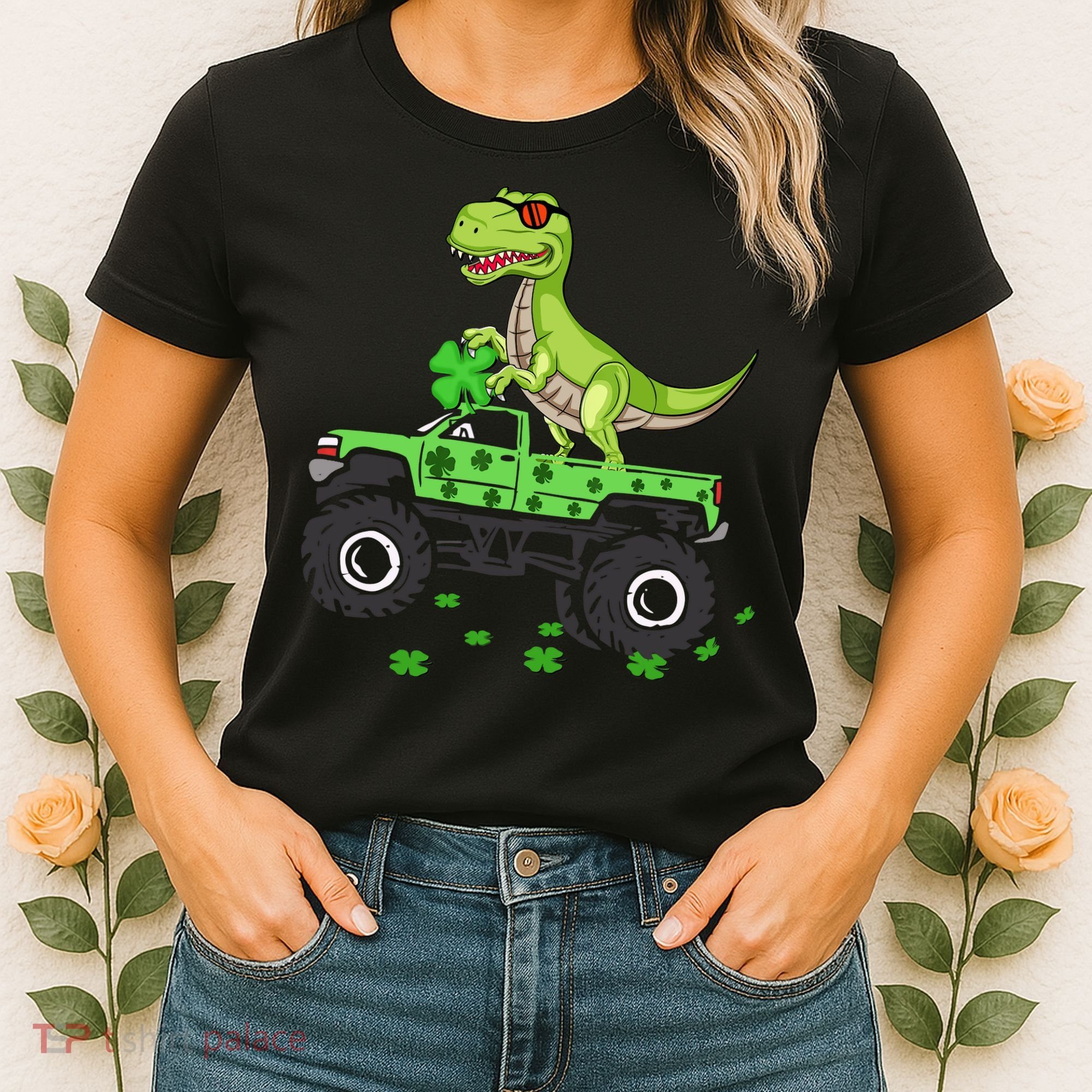 St Patricks Day Boy Dinosaur Monster Turck Trex Women's T-Shirt