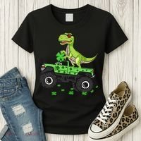 St Patricks Day Boy Dinosaur Monster Turck Trex Women's T-Shirt thumb 3