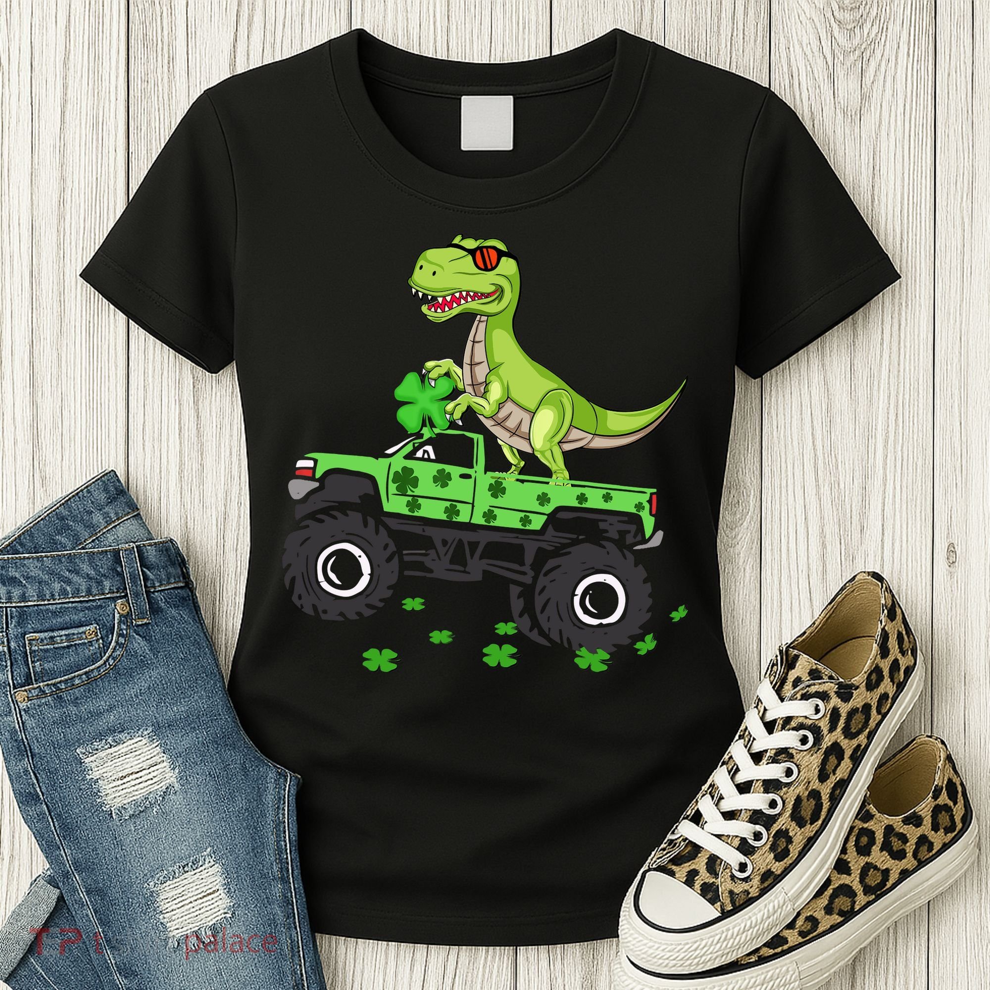 St Patricks Day Boy Dinosaur Monster Turck Trex Women's T-Shirt