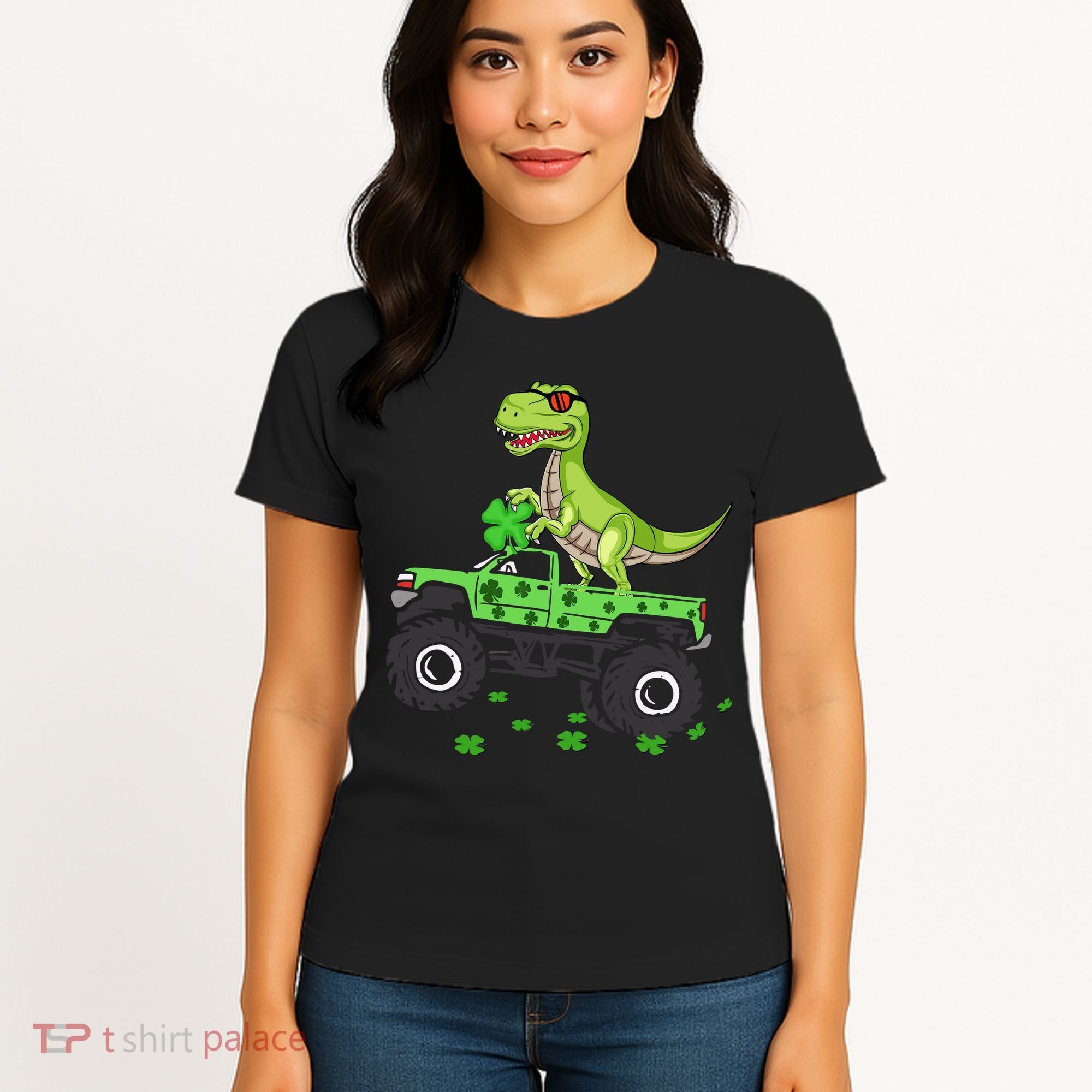 St Patricks Day Boy Dinosaur Monster Turck Trex Women's T-Shirt