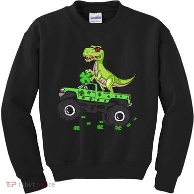St Patricks Day Boy Dinosaur Monster Turck Trex Kids Sweatshirt