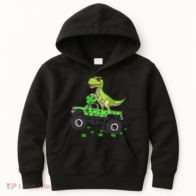St Patricks Day Boy Dinosaur Monster Turck Trex Kids Hoodie
