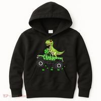 St Patricks Day Boy Dinosaur Monster Turck Trex Kids Hoodie thumb 0