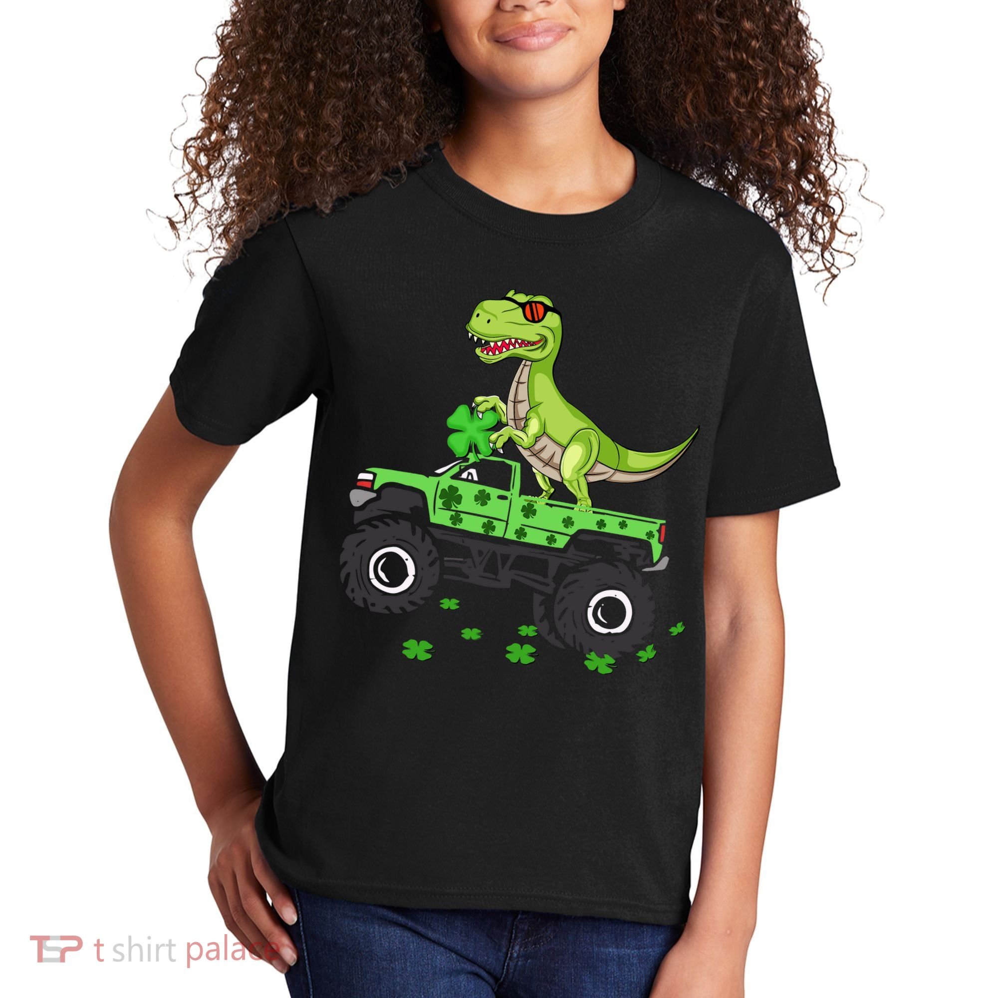 St Patricks Day Boy Dinosaur Monster Turck Trex Kids T-Shirt